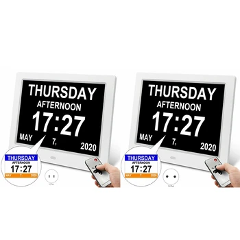 

8 Inch LED Time Week Date Calendar Digital Alarm Clock for Elder People with Remote