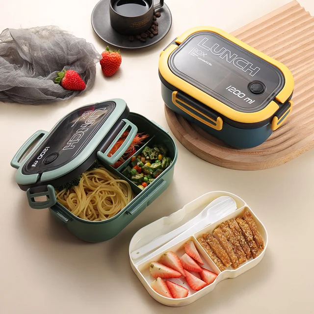 Lunch Box 1200ml Lunch Box For Kids School Plastic Food Container With Compartment Tableware Set Leak-Proof Bento Box Food Box 4