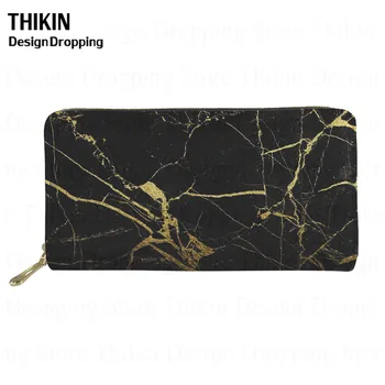 

THIKIN Solid Marble Design Leather Long Wallet Women Men Black & White Lady Phone Purse Female Wallets Travel Clutch Carteras