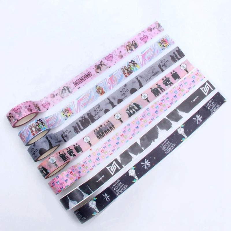 kpop paper tape got7 twice exo super m photo sticker paper masking scrapbook notebook sticker cute washi tape aliexpress education office supplies