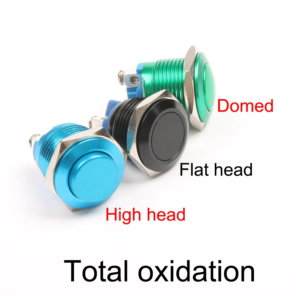 Total oxidation 16 мм металлическая кнопка, водонепроницаемый никелированный латунный автомобильный кнопочный переключатель, кнопка, купольная или плоская или высокая головка, мгновенный - Цвет: Total oxidation