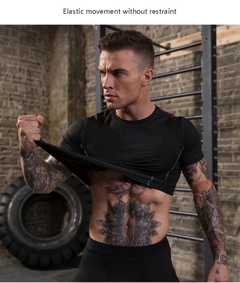 Men Compression Shirts Dry Fit Gym Shirt Breathable Rashguard Running TShirt Fitness Top Tee Muscle Trainning Elastic Sportswear