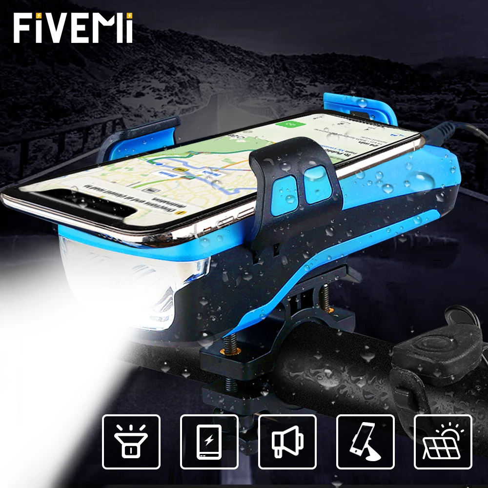 FIVEMI 5 IN 1 Led Bicycle Light Front USB Rechargeable Solar Horn Phone Holder bicycle Lamp Flashlight For Bike Light Lantern