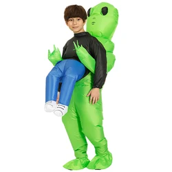 Newly Green Alien Carrying Human Costume Inflatable Funny Blow Up Suit Cosplay for Party DOD886