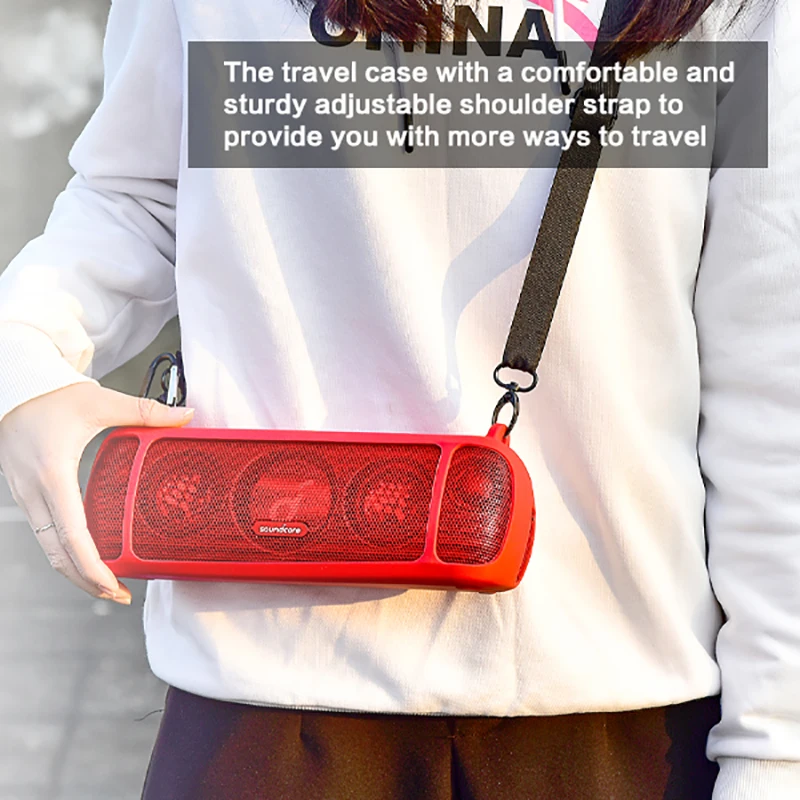 + Bluetooth Speaker, borracha impermeável Bolsa de viagem com alça, mosquetão