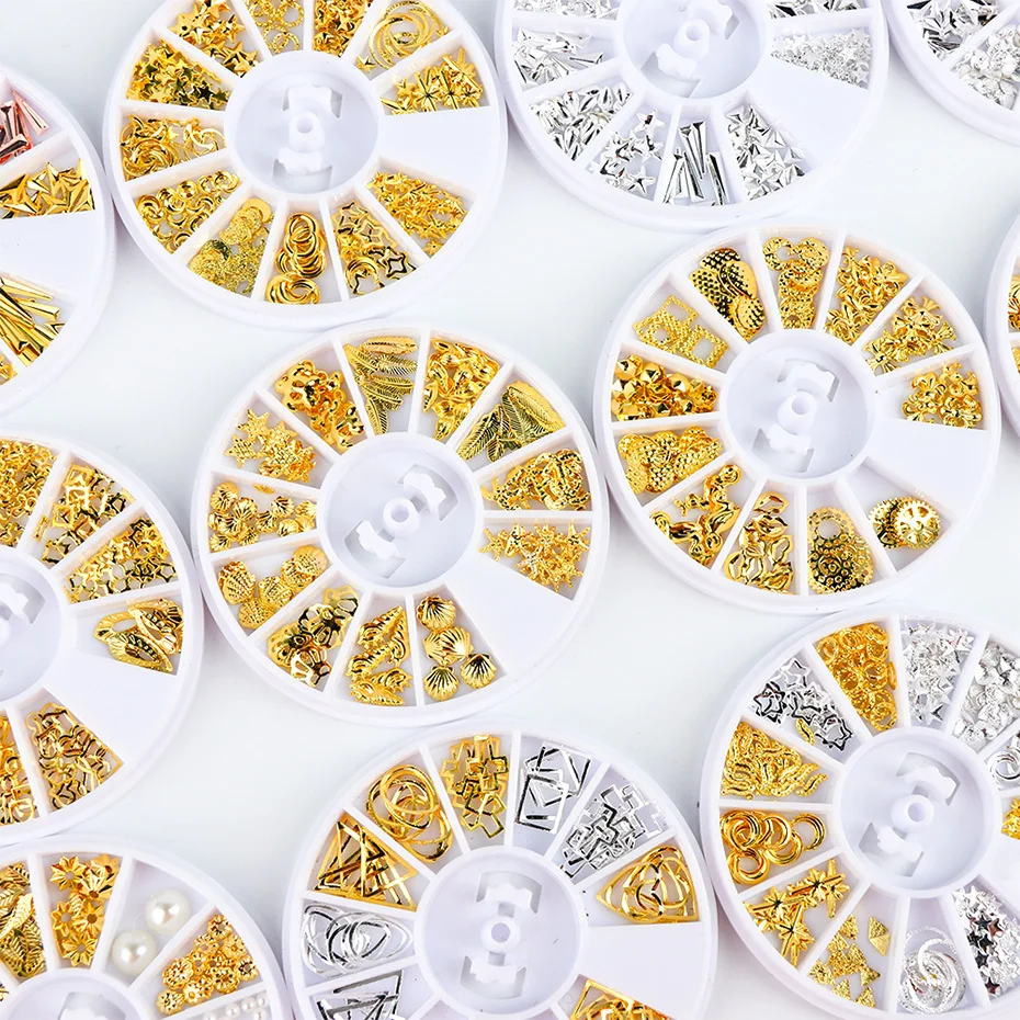 1 Wheel Gold Silver Hollow Nail Decorations Jewelry Mixed Design Metal Rivets Irregular Studs Strass Manicure Accessories 5