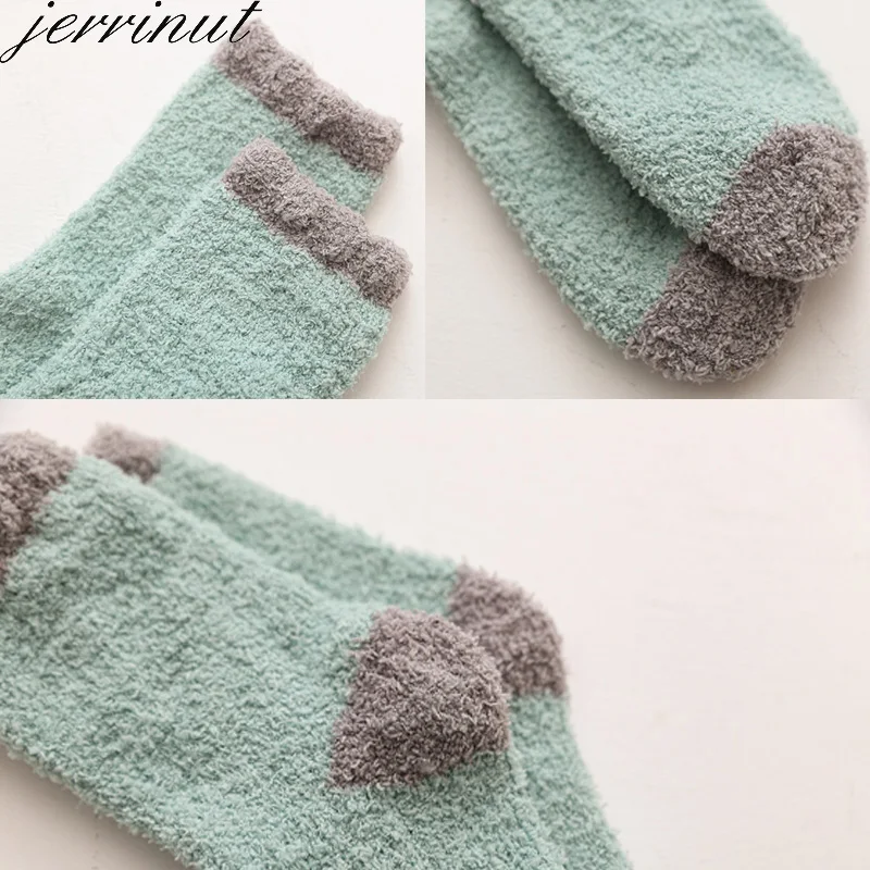 Jerrinut женские зимние теплые носки милые модные однотонные Мягкие плотные носки для сна пушистые коралловые бархатные махровые носки-тапочки 1 пара