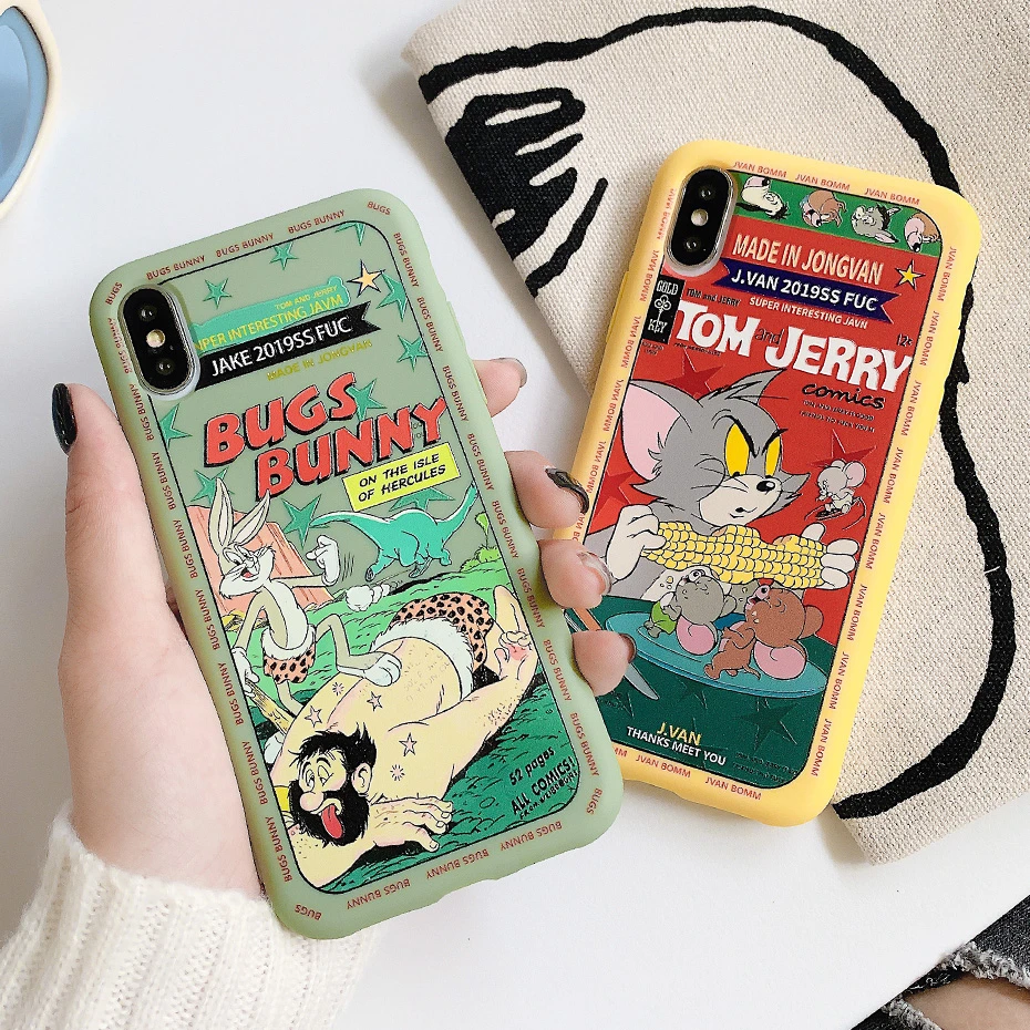 

Tom Jerry Case for iPhone XR XS Max X 11 Pro 7 8 6 6S Plus 11Pro Cute Phone Cover Thick Soft TPU Silicone Back Casing Coque