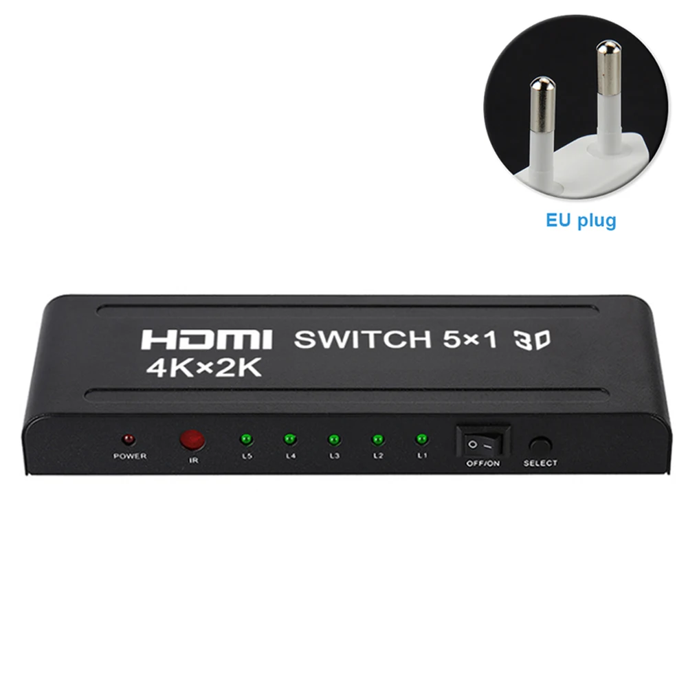 

Universal Adapter Connector 4K HD Device Splitter 5 In 1 Out HDMI Switch Manual Dolby Vision Audio With IR Remote Auto Switching