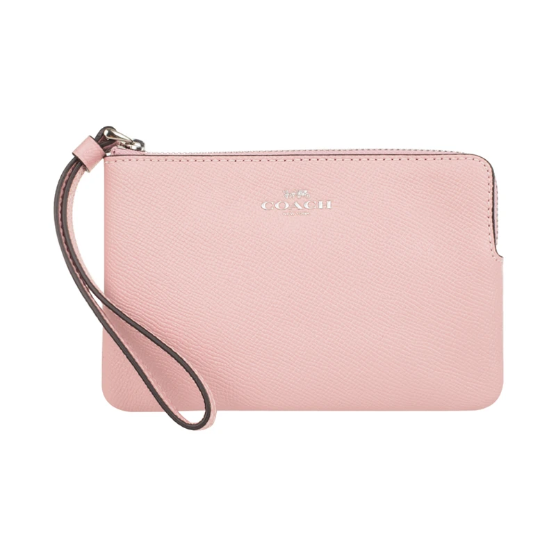 Coach Crossgrain кожаный угловой на молнии маленький браслет Аквамарин F58032 кошелек - Цвет: Pink F58032SVXR