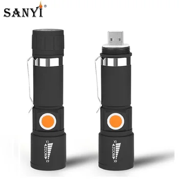 

3 Modes LED Mini Flashlight With Tail USB Charging Torch Zoomable Focus Worklight Waterproof Portable Lantern Built-in Battery