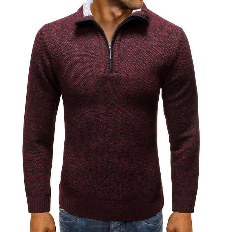 

2019 autumn and winter men's half-high collar sweater men's plus velvet thick woolen coat men's casual warm solid color sweater
