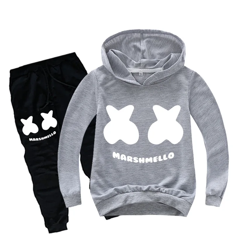 Стиль детской одежды, Корейская волна Marshmello хлопок конфеты DJ многоцветная Толстовка+ луч ноги брюки 0231-1