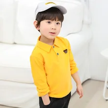 Весна и осень стиль детская одежда для мальчиков Чистый хлопок с длинным рукавом Детские рубашки поло в Корейском стиле Чистый хлопок L