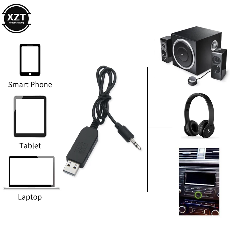 Автомобильный Bluetooth 5,0 музыкальный приемник адаптер USB 2,0 до 3,5 мм AUX адаптер кабель для автомобильного динамика AUX интерфейс динамик микрофон Hands-free