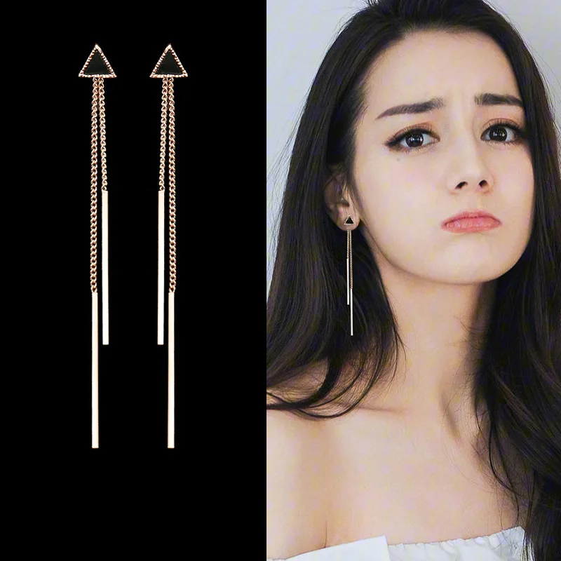 

Korea Geometric Triangle Long Tassel Bar Drop Earrings For Women Minimalist Personality Ear Line Dangle Long Earrings Oorbellen