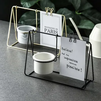 

New Nordic Ceramic Flower Pot Metal Bracket Ornament Desktop Photo Frame Postcard Clip Message Note Holder Home Decoration