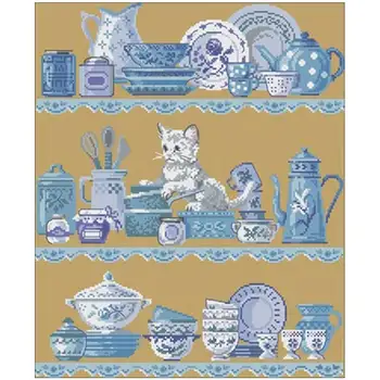 

Blue Porcelain and Cat patterns Counted Cross Stitch 11CT 14CT DIY Chinese Cross Stitch Kits Embroidery Needlework Sets