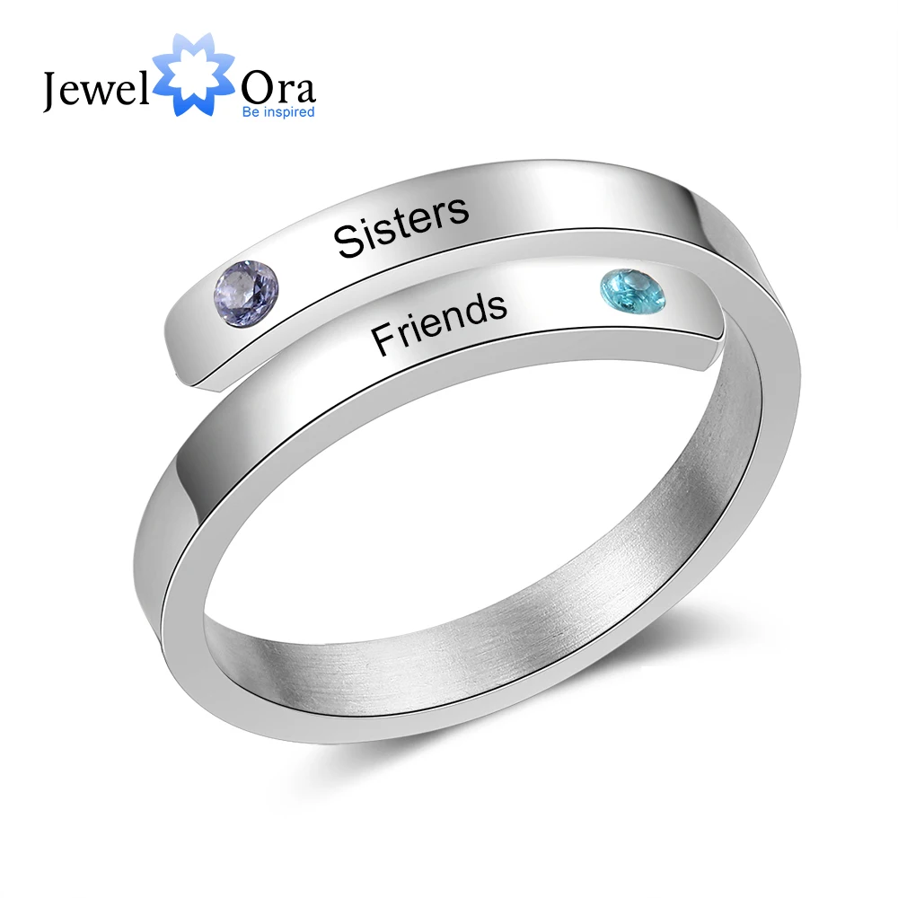 

JewelOra Personalized Couple Ring with 2 Names Custom Birthstone Wrap Engraved Rings for Women Christmas Gift for Sister Friends
