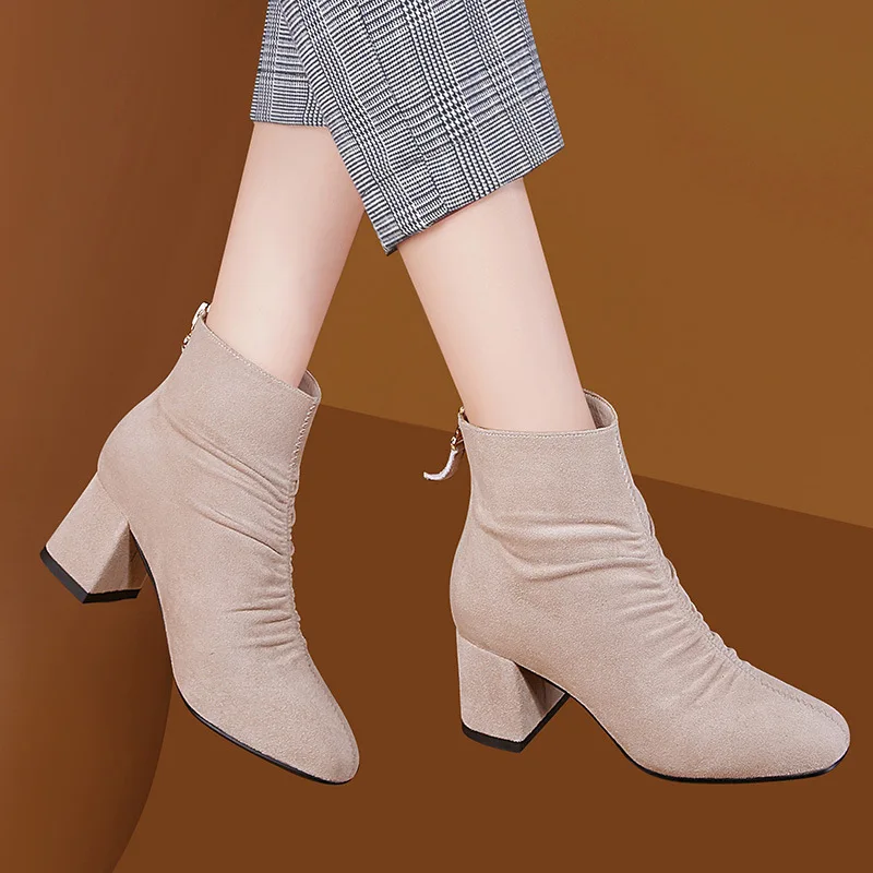 

Yang Mi Celebrity Style Shoe Women's Autumn & Winter 2019 New Style Chunky-Heel Short Boots Martin Boots Thick Bottomed WOMEN'S