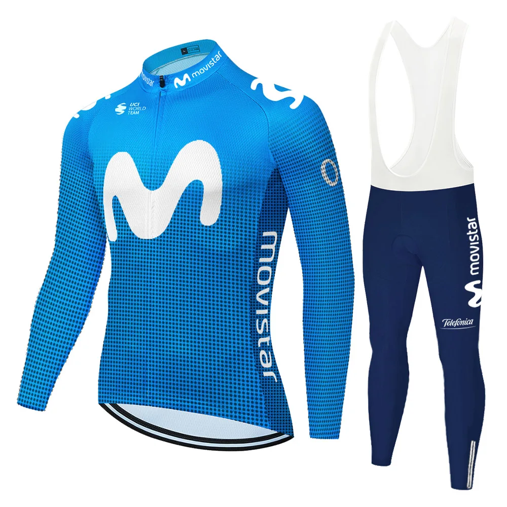 2019 12D гелевая команда с длинными рукавами maillot movistar Велоспорт Джерси Зимняя