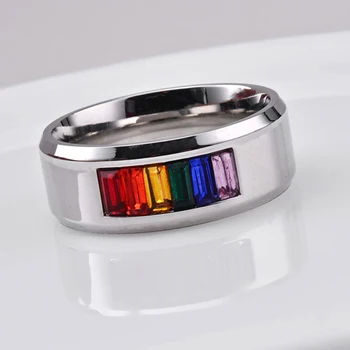 

ring for men rainbow flag stainless steel rock ring rainbow Steampunk jewelry Colorful steel crystal ring for male accesories