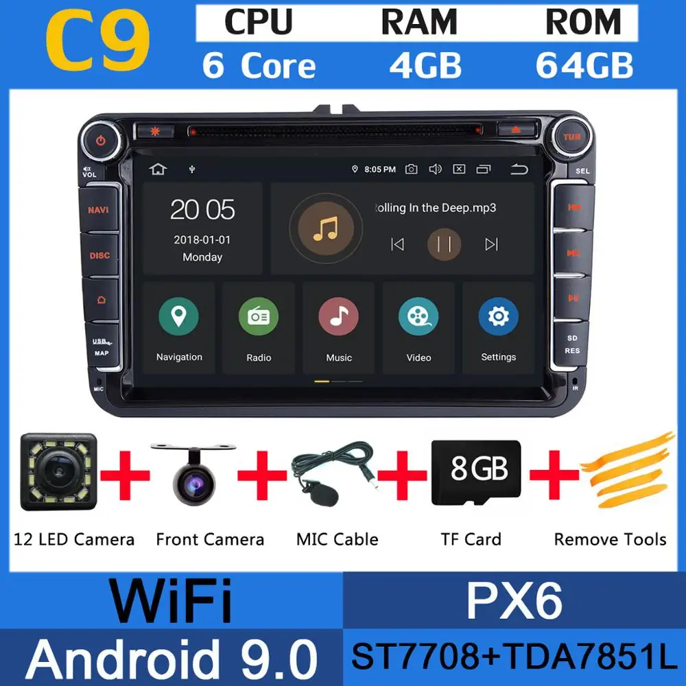 PX6 4G+ 64G Android 9,0 автомобильный DVD gps Raido для VW Skoda Seat Bora Jetta Golf Plus Passat CC Touran Tiguan Sharan Polo DSP CarPlay - Color: PX6