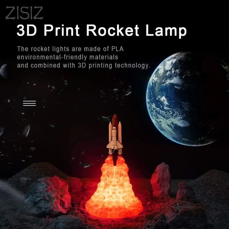 ZISIZ 3D принт стереоскопический космический челнок ракета ночной Светильник СВЕТОДИОДНЫЙ детский ночной Светильник s Спальня Кабинет гостиная украшает атмосферу лампы