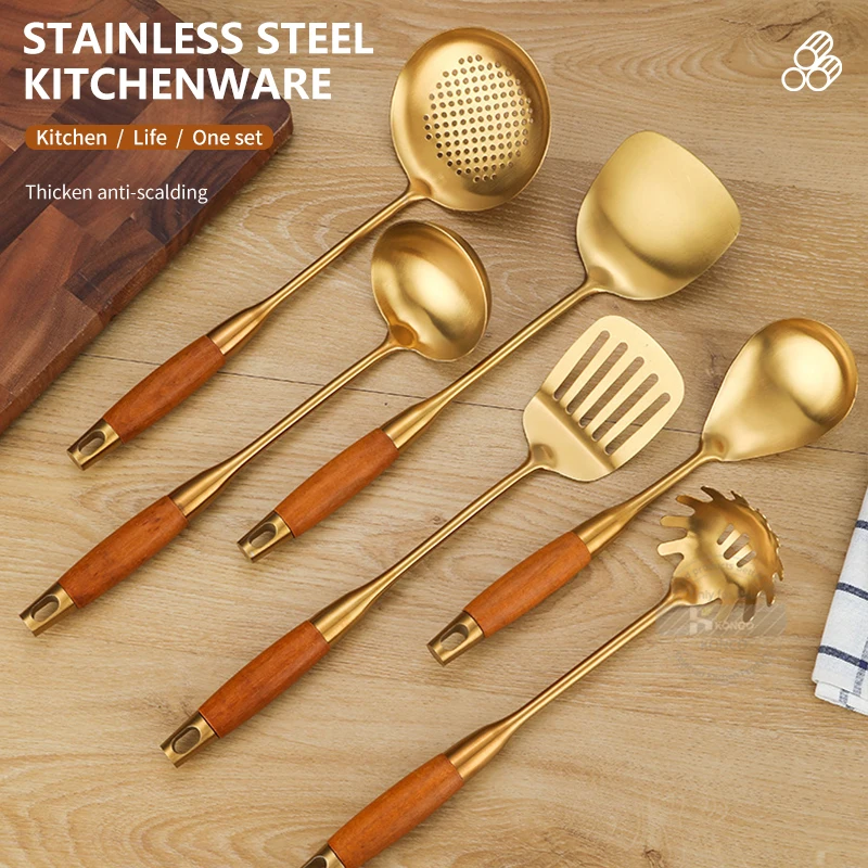 Konco Gold Cooking Utensils,Stainless Steel Kitchen Utensils Tool