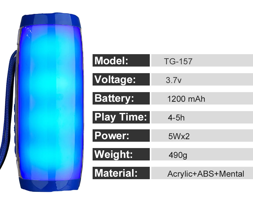 LED Speaker Portable Bluetooth Wireless Sound Box Outdoor Bass FM Radio Computer Loundspeaker RGB Flashing Light Soundbar TG-157 party speaker