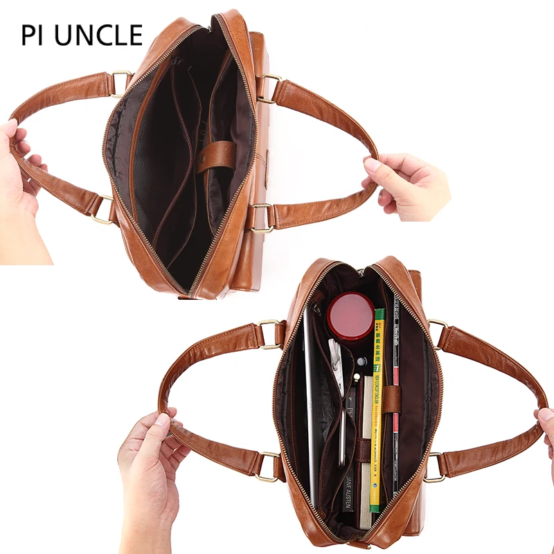 Бренд Piuncle, мужской портфель из натуральной кожи, сумка для ноутбука, мужская деловая сумка из воловьей кожи, мужская дорожная сумка через плечо, коричневая кожа