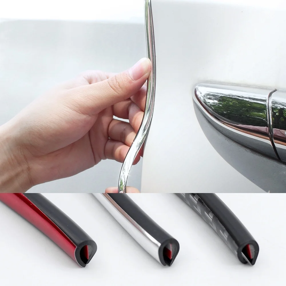 

Car Door Protector Anti-Collision Strip Carbon Fiber/Red/Silver Door Edge Anti-Scratch Sticker chrome Safety Seal Protection
