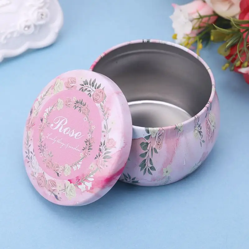 Retro Floral Design Round Tin Box Tea Candy Jewelry Coin Cans