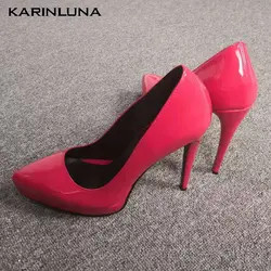 Karinluna/2019 г. Новое поступление, вечерние свадебные женские туфли на платформе без шнуровки женские туфли на высоких каблуках на очень