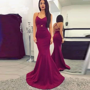 

Vestido De Festa Mermaid Evening Dress Long 2019 Satin Spaghetti Straps Party Gown Evening Gowns Formal Dress Robe De Soiree