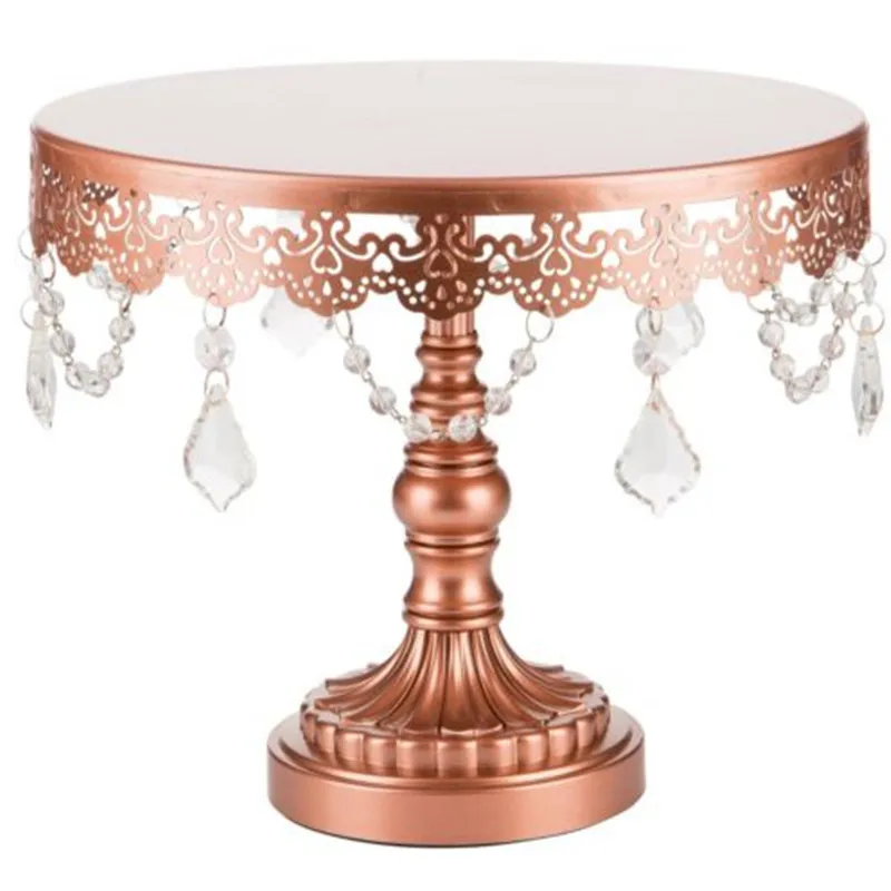 1Pc Rose Gold Large Свадебный Золотой металлический поднос, железные вечерние подставки для торта, реквизит, настольные украшения, кружевная Хрустальная тарелка для пирожных фруктов, десерта, торта, еды, инструмент - Цвет: 1Pc Rose Gold Large