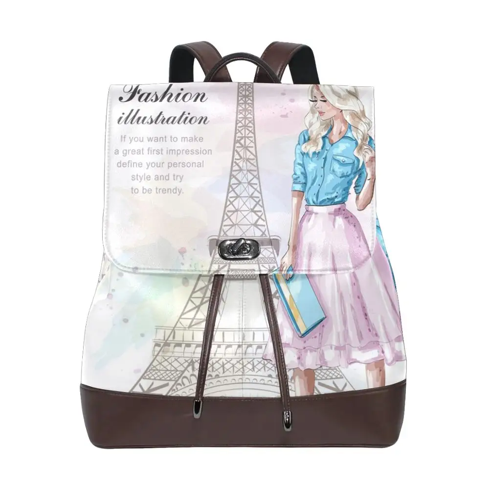 

ALAZA 2020 bag Backpacks women tower Print Fashion waterproof Backpack Women Soft Leather School large bag Travel Shoulder Bag