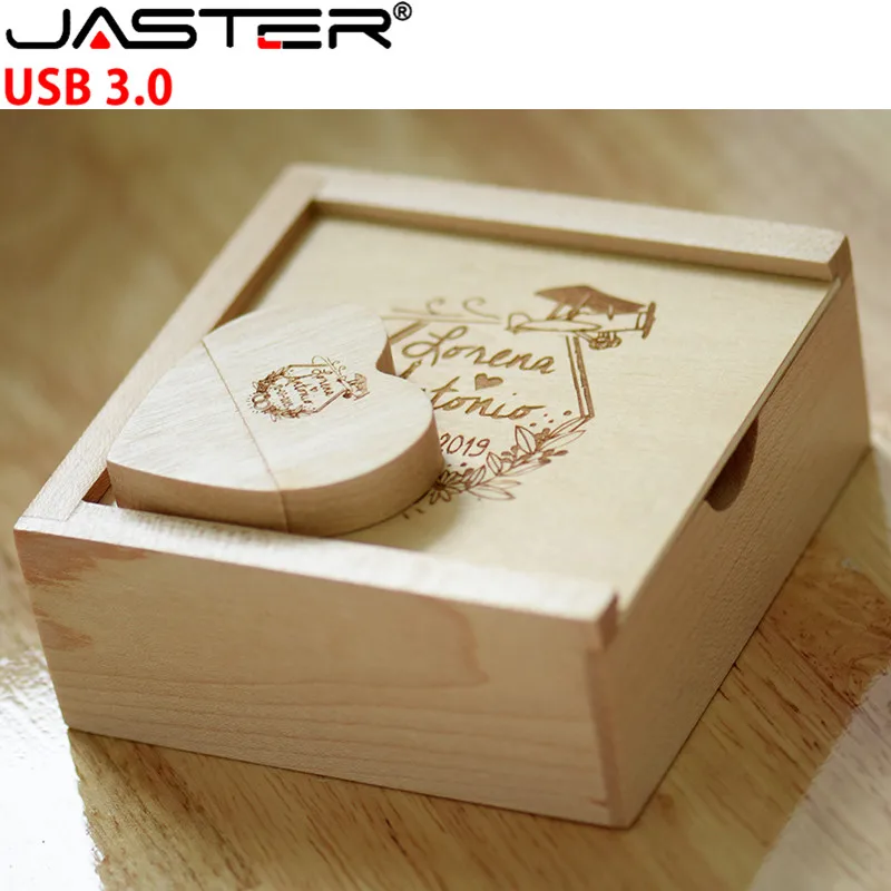 JASTER USB 3,0 деревянный usb в форме сердца+ коробка Флешка 4 ГБ 8 ГБ 16 ГБ 32 ГБ 64 Гб 128 ГБ usb флеш-накопитель внешняя карта памяти
