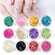 12 caixa 3d decorações de unhas irregular pérola casca fatia tamanho misto fragmento encantos spangles ponta do prego abalone concha concha concha