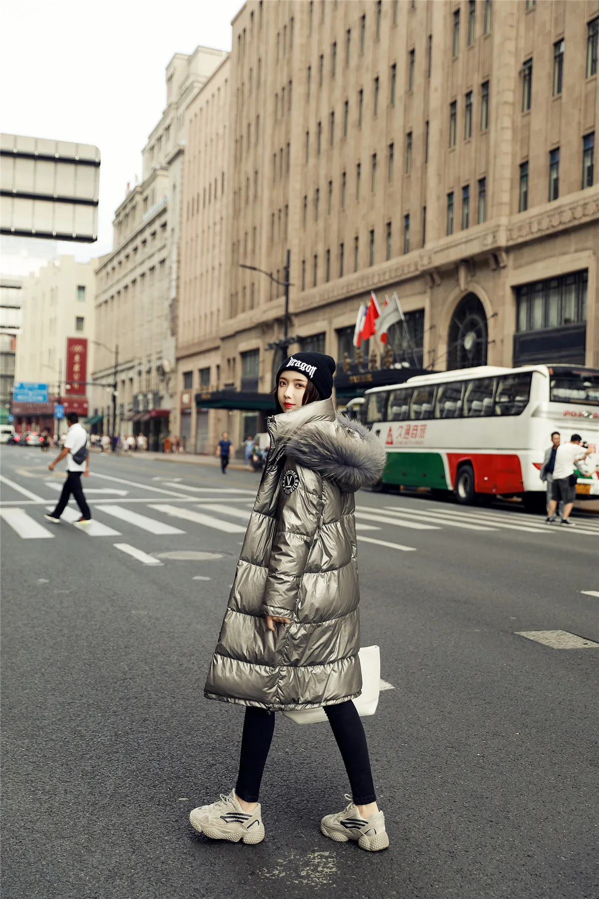 New Style Korean-style Loose-Fit down Jacket Women's Mid-length Thick over-the-Knee Stand Collar V Standard Winter Long Coa