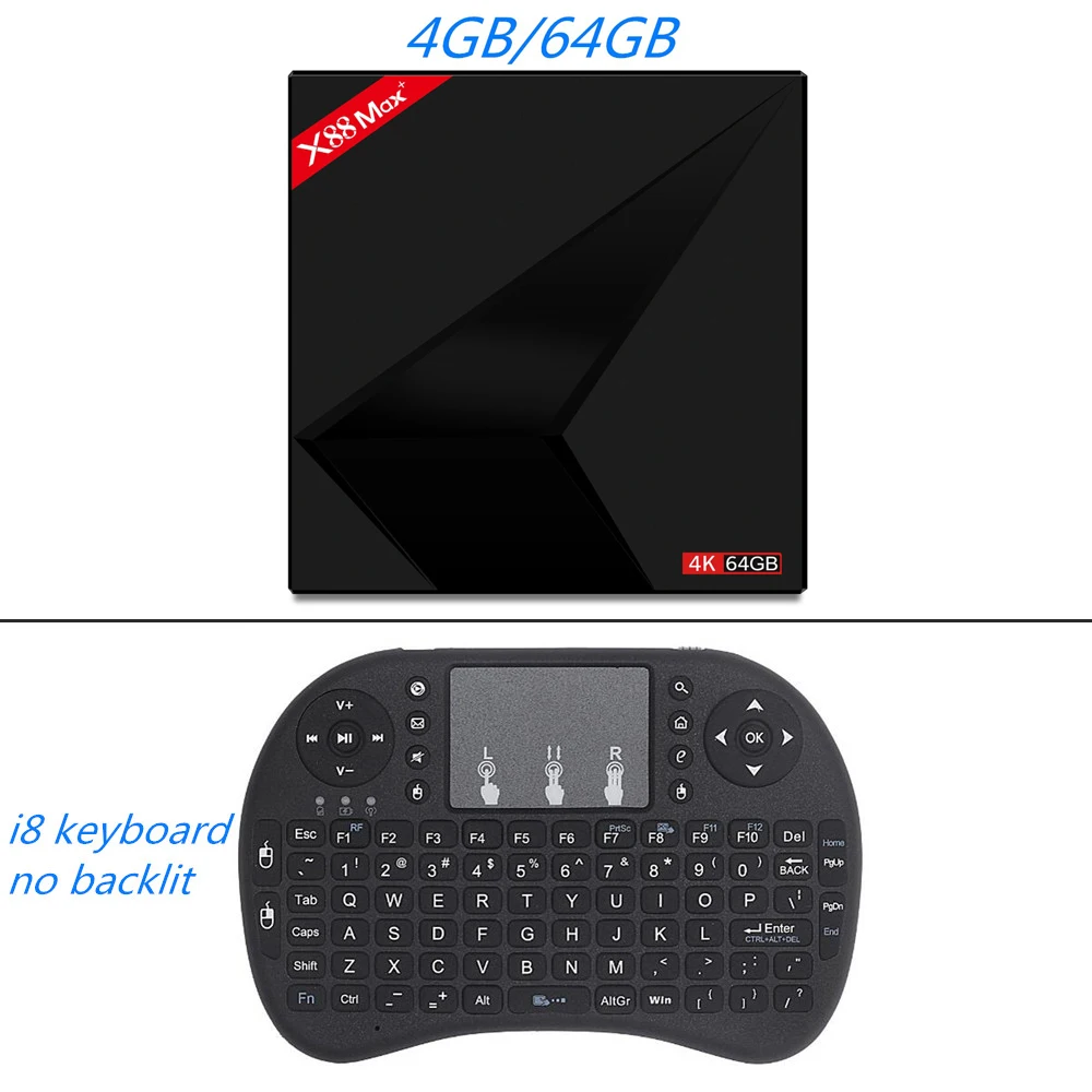 X88 MAX Plus Android 9,0 ТВ приставка Rockchip RK3328 ТВ приставка четырехъядерный процессор 4 ГБ ОЗУ 64 Гб 2,4G 5G Wifi BT 4,0 смарт медиаплеер X88Max - Цвет: X88 MAX i8 Keyboard