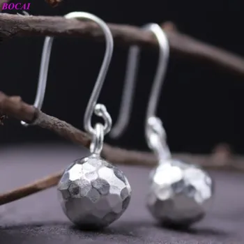 

BOCAI S925 pure silver ball earrings handmade Thai silver jewelry fashionable personality fresh 925 silver ear drop for women