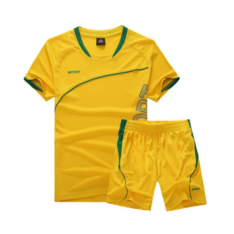 Adult Sports Suit Men's Summer Soccer Set Quick Dry Football Training Suit Short Sleeves Sportswear Kit Wth Pockets Breathable