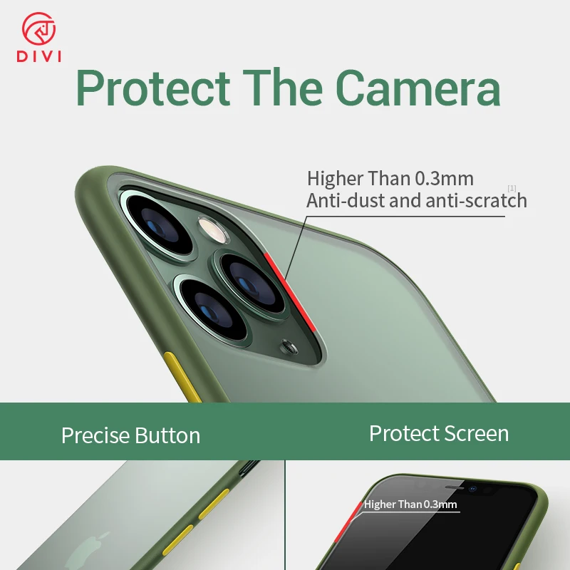DIVI PC защитный чехол для телефона для iphone 11 11pro противоударный чехол для телефона для iphone 11 pro max черный зеленый чехол из закаленного стекла