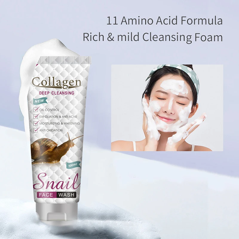 Face Wash Snail Collagen Face Wash Gentle Cleaning Dirt Anti Acne Facial Cleanser Oil Control Remove Dead Cutin Face Foam Wash Cream