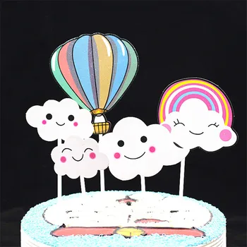 

Cakelove 5Pcs Novelty Cloud Colorful Hot Air Balloon Topper Baby Shower For Girls Happy Birthday Cake Toppers Party Decorations