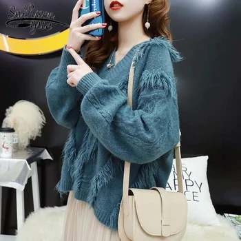 

Elegant V-neck Long Sleeve Women Winter Tops 2019 Fashion Women Casual Sweaters Puff Sleeve Soft Knitted Sweaters 5288 50