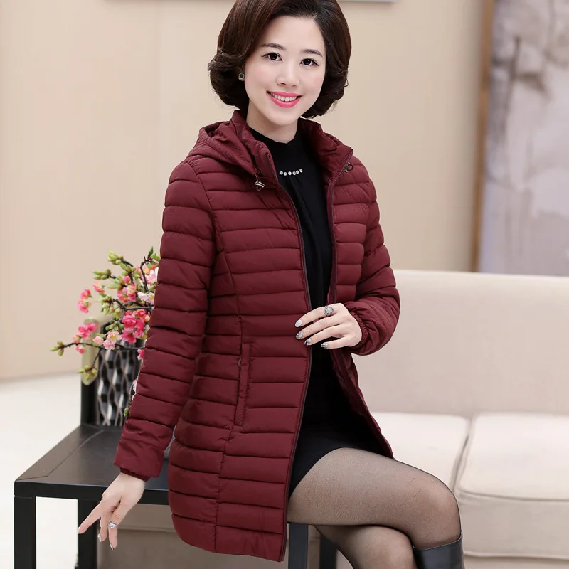 

2017 Autumn And Winter New Style WOMEN'S Dress Korean-style Large Size Slim Fit Hooded Middle-aged Long Sleeve down Jacket Cotto
