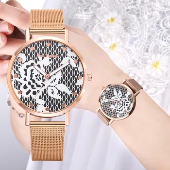 

Fashion Simple Elegant Floral Dial Watch Without Scale Ladies Mesh With Quartz Watches montre ruban femme