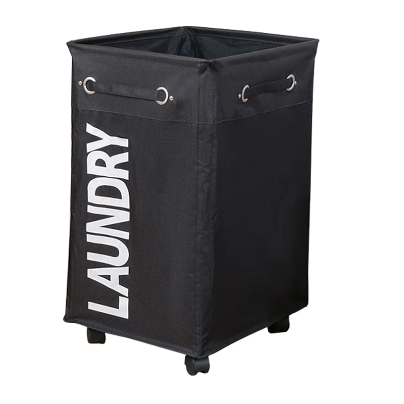

Dirty Clothes Laundry Basket Foldable Storage Basket with Wheel for Office Waterproof Oxford Bathroom Laundry Hamper Black
